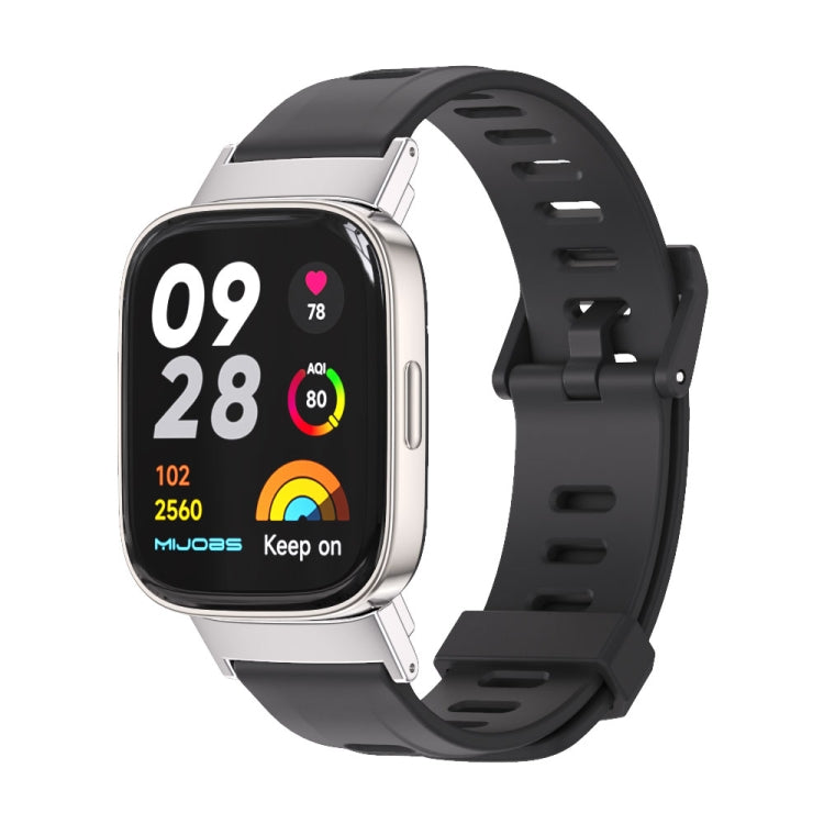 Mijobs Flat Hole Breathable TPU Watch Band, For Redmi Watch 3 For Redmi Watch 3 Black+Silver