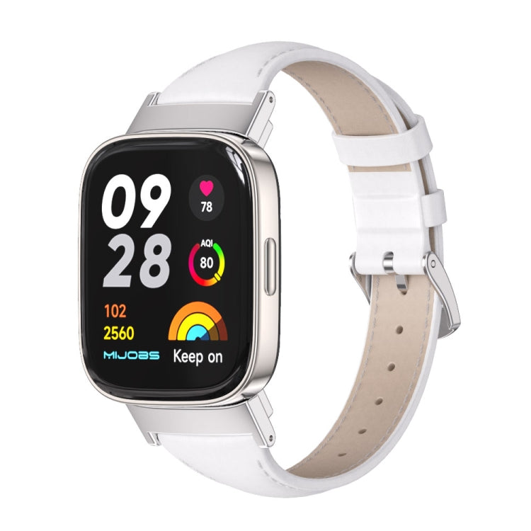 Mijobs Genuine Leather Slim Watch Band, For Redmi Watch 3 For Redmi Watch 3 White Silver