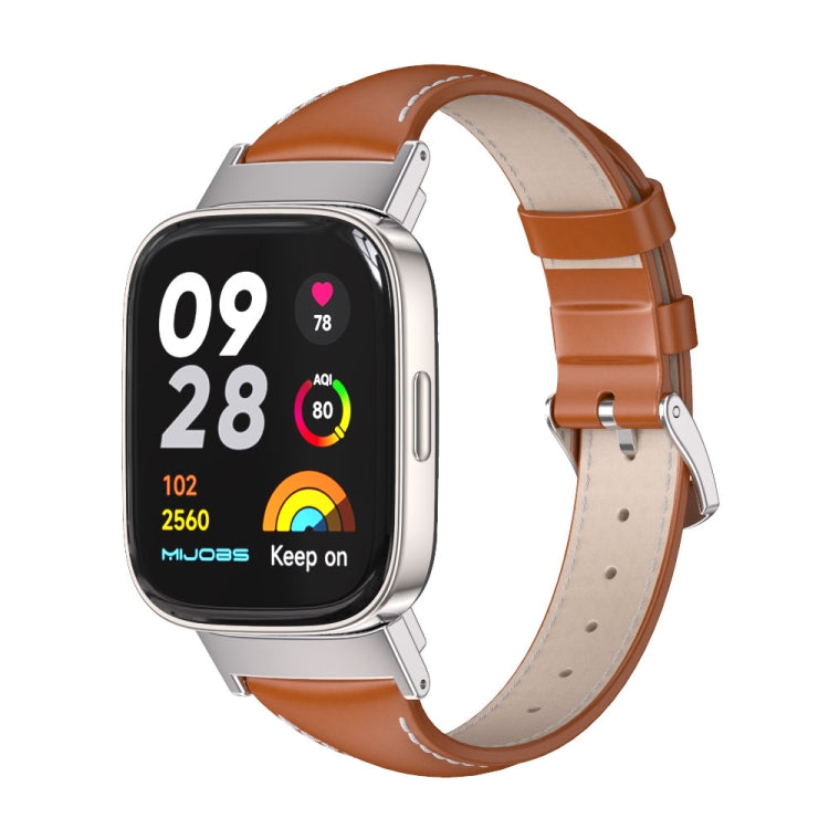 Mijobs Genuine Leather Slim Watch Band, For Redmi Watch 3 For Redmi Watch 3 Orange Silver