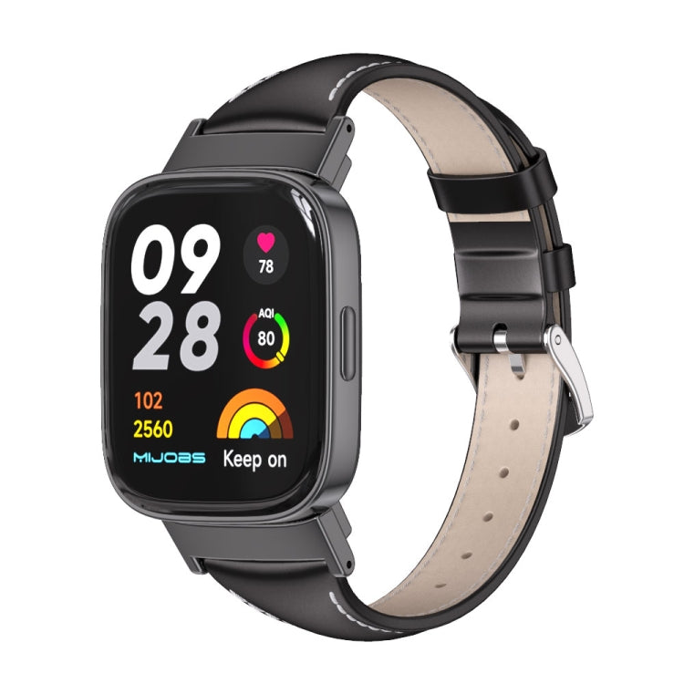 Mijobs Genuine Leather Slim Watch Band, For Redmi Watch 3 For Redmi Watch 3 Black