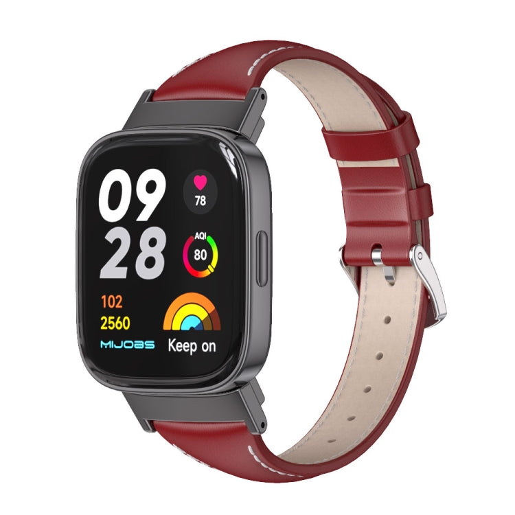 Mijobs Genuine Leather Slim Watch Band, For Redmi Watch 3 For Redmi Watch 3 Red Black