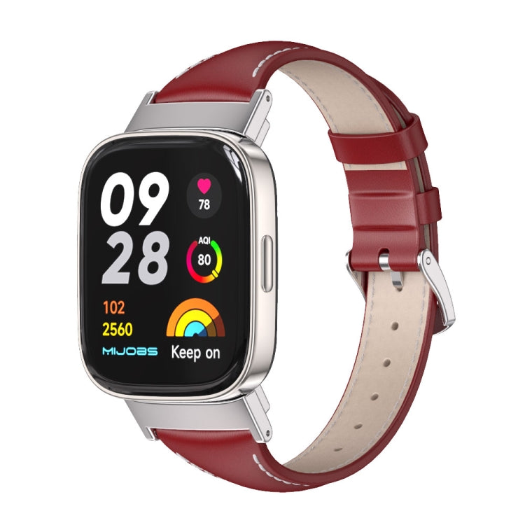 Mijobs Genuine Leather Slim Watch Band, For Redmi Watch 3 For Redmi Watch 3 Red Silver