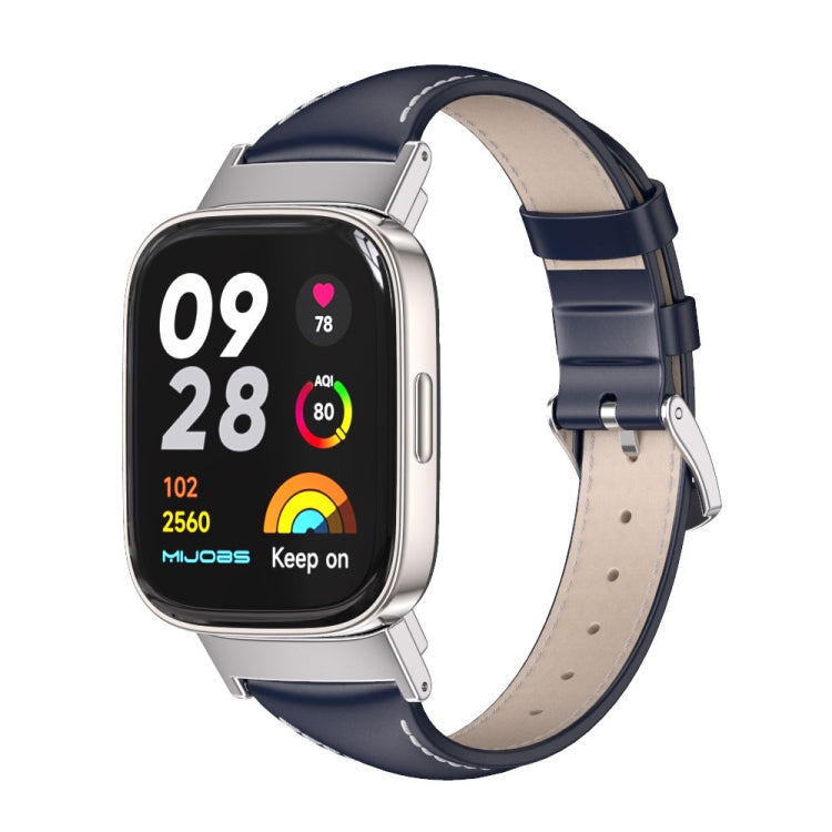 Mijobs Genuine Leather Slim Watch Band, For Redmi Watch 3 For Redmi Watch 3 Blue Silver