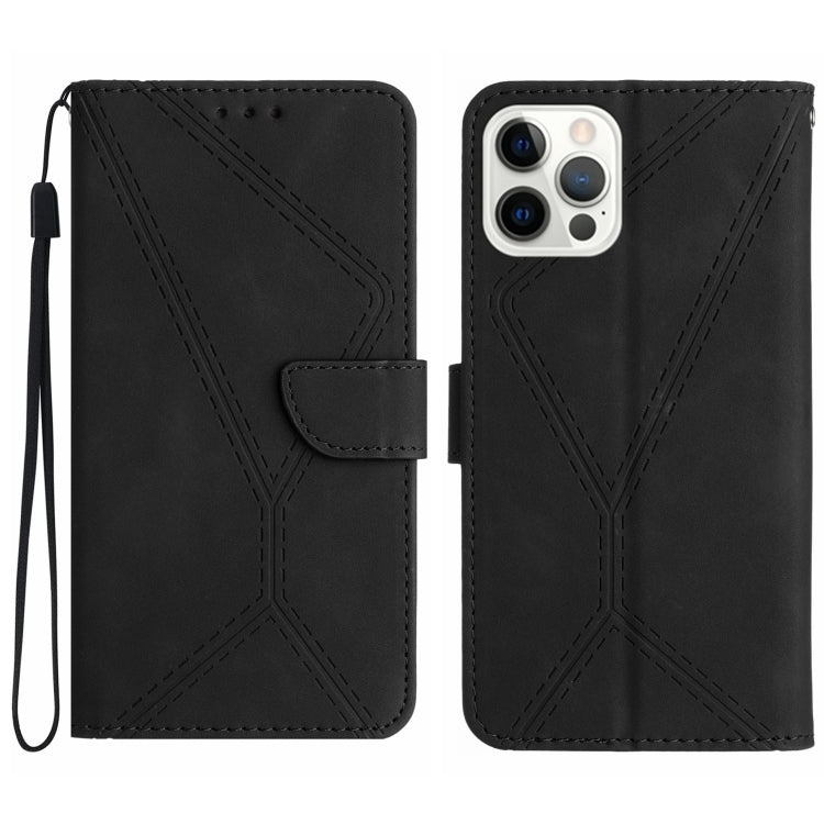 Stitching Embossed Leather Phone Case – Wear-resistant, Card Slot, Kickstand, For iPhone 14, For iPhone 14 Pro, For iPhone 14 Pro Max, For iPhone 13 For iPhone 14 Pro Max Black