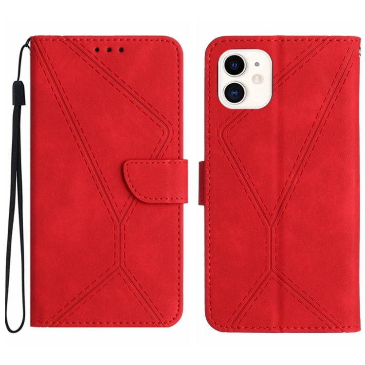 Stitching Embossed Leather Phone Case, For iPhone 11, For iPhone 11 Pro, For iPhone 11 Pro Max, For iPhone 14 Plus For iPhone 11 Red