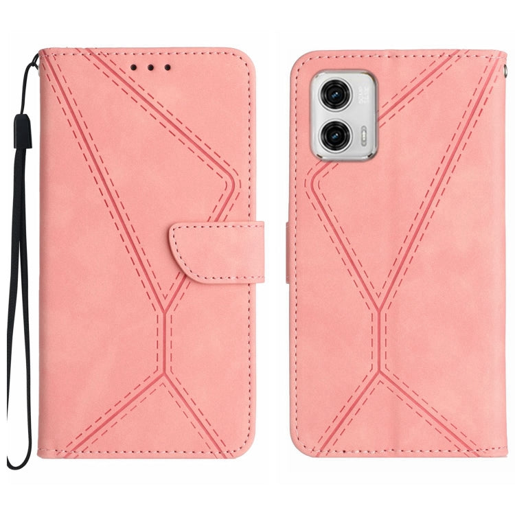 Stitching Embossed Leather Phone Case – Wear-resistant, Card Slot, Kickstand, For Moto G53 5G / G23 / G13 4G, For Motorola Moto E13 4G, For Motorola Moto G73 5G, For Motorola Moto G 5G 2023 For Motorola Moto G73 5G Pink