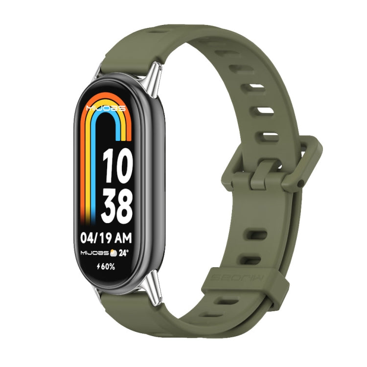 Watch Band – Silicone (Xiaomi Smart Band 10) #2 For Xiaomi Smart Band 10 9 8 Army Green+Silver