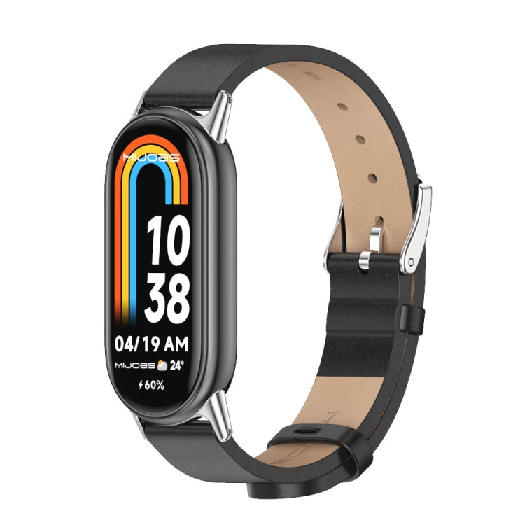 Mijobs Microfiber PU Leather Watch Band, For Xiaomi Smart Band 10 / 9 / 8 For Xiaomi Smart Band 11 10 9 8 Black Silver