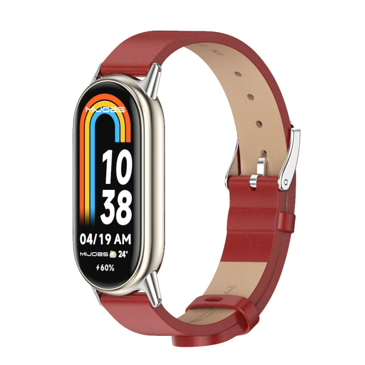 Mijobs Microfiber PU Leather Watch Band, For Xiaomi Smart Band 10 / 9 / 8 For Xiaomi Smart Band 11 10 9 8 Red Silver