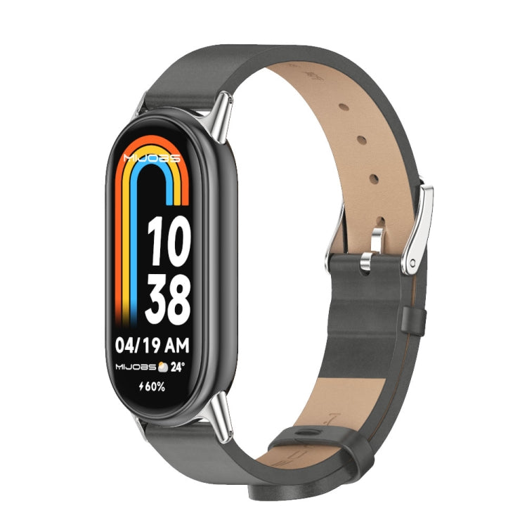 Mijobs Microfiber PU Leather Watch Band, For Xiaomi Smart Band 10 / 9 / 8 For Xiaomi Smart Band 11 10 9 8 Grey Silver