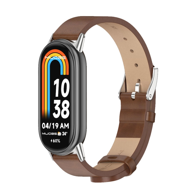Mijobs Microfiber PU Leather Watch Band, For Xiaomi Smart Band 10 / 9 / 8 For Xiaomi Smart Band 11 10 9 8 Brown Silver