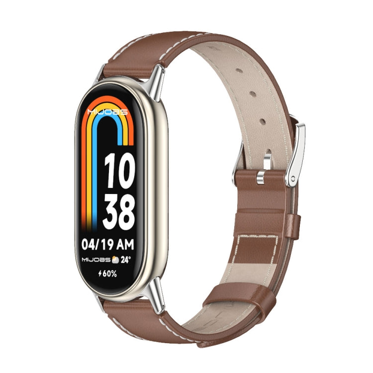 Watch Band – Leather (Xiaomi Smart Band 10) #2 For Xiaomi Smart Band 10 9 8 Brown Silver