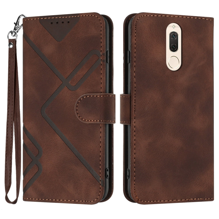 Line Pattern Skin Feel Leather Phone Case – Wear-resistant, Lanyard, Card Slot, For Huawei P20 Pro, For Huawei P20 lite, For Huawei P smart 2018/Enjoy 7S, For Huawei Mate 10 Lite/Maimang 6 For Huawei Mate 10 Lite Maimang 6 Coffee