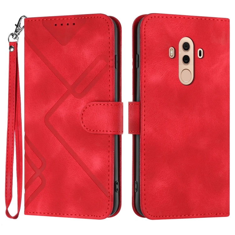 Line Pattern Skin Feel Leather Phone Case – Wear-resistant, Lanyard, Card Slot, For Huawei Mate 10 Pro, For Huawei P10 Lite For Huawei Mate 10 Pro Red
