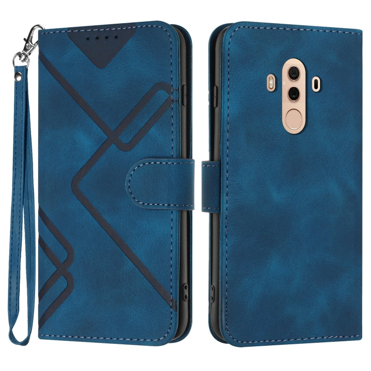 Line Pattern Skin Feel Leather Phone Case – Wear-resistant, Lanyard, Card Slot, For Huawei Mate 10 Pro, For Huawei P10 Lite For Huawei Mate 10 Pro Royal Blue