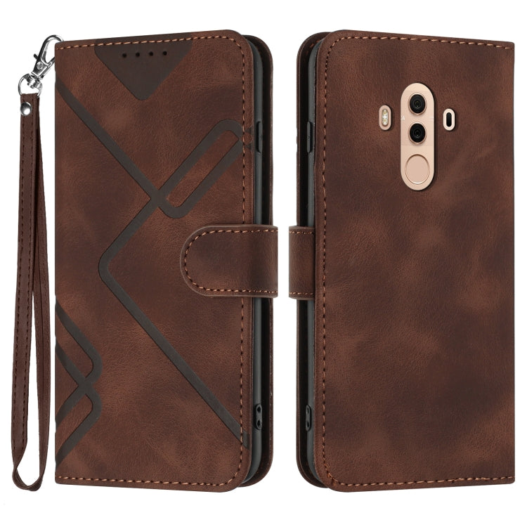 Line Pattern Skin Feel Leather Phone Case – Wear-resistant, Lanyard, Card Slot, For Huawei Mate 10 Pro, For Huawei P10 Lite For Huawei Mate 10 Pro Coffee