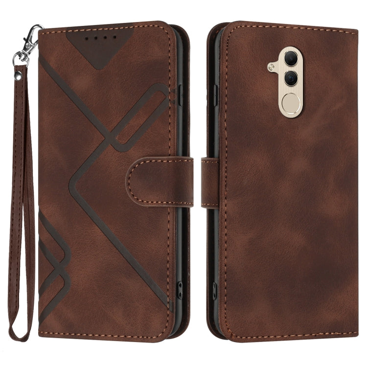 Line Pattern Skin Feel Leather Phone Case – Wear-resistant, Lanyard, Card Slot, For Huawei P30 Pro, For Huawei P smart 2019/nova lite 3, For Huawei Mate 20 Pro, For Huawei Mate 20 lite/Maimang 7 For Huawei Mate 20 lite Maimang 7 Coffee