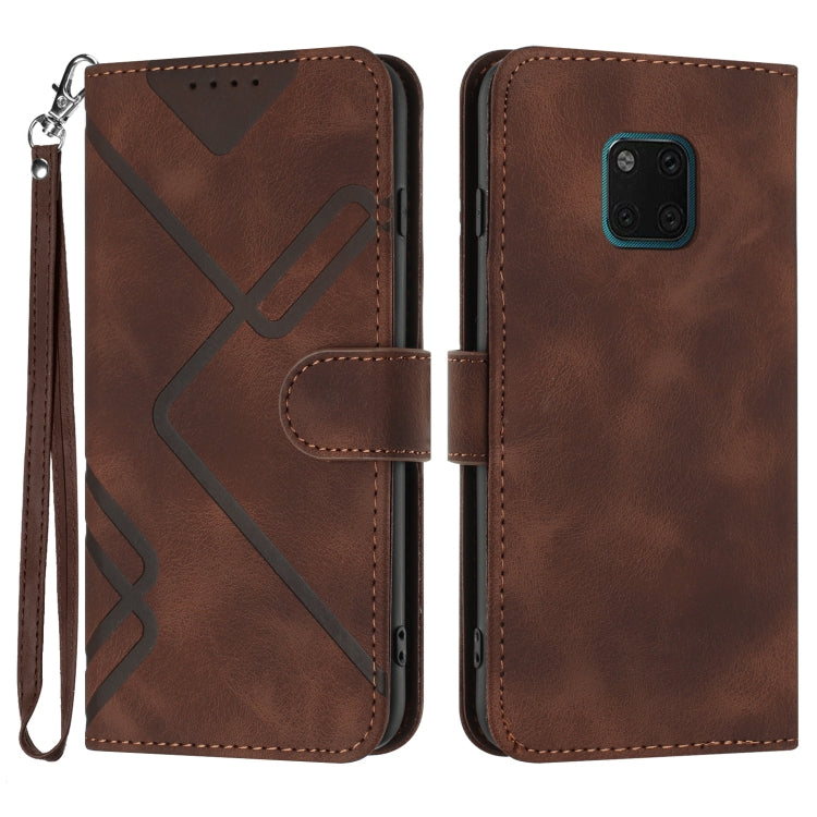 Line Pattern Skin Feel Leather Phone Case – Wear-resistant, Lanyard, Card Slot, For Huawei P30 Pro, For Huawei P smart 2019/nova lite 3, For Huawei Mate 20 Pro, For Huawei Mate 20 lite/Maimang 7 For Huawei Mate 20 Pro Coffee