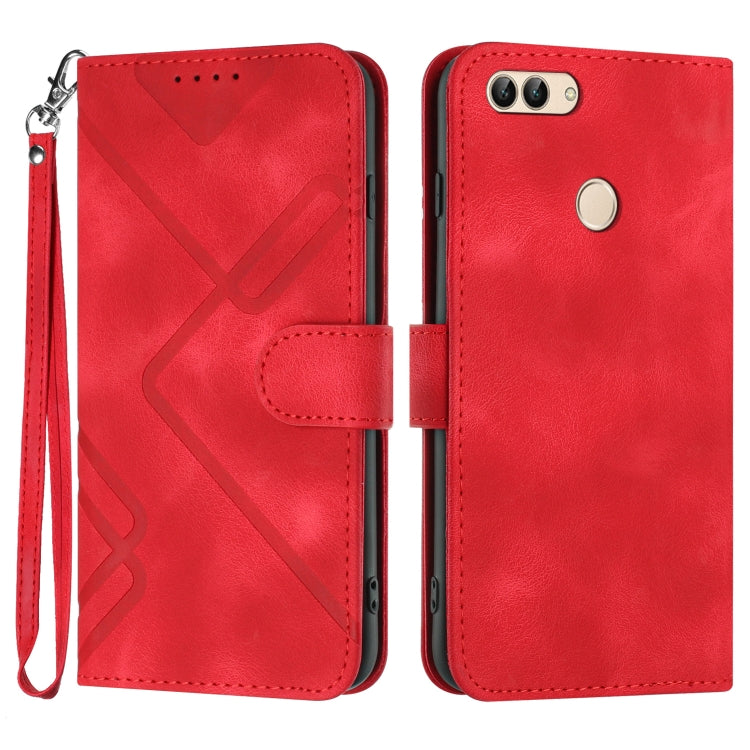 Line Pattern Skin Feel Leather Phone Case – Wear-resistant, Lanyard, Card Slot, For Huawei P20 Pro, For Huawei P20 lite, For Huawei P smart 2018/Enjoy 7S, For Huawei Mate 10 Lite/Maimang 6 For Huawei P smart 2018 Enjoy 7S Red
