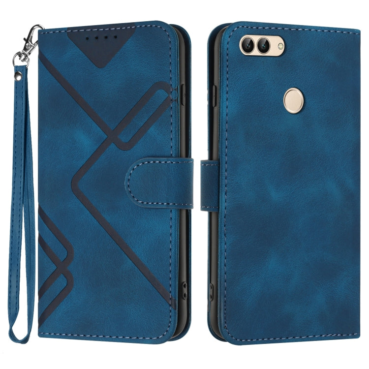 Line Pattern Skin Feel Leather Phone Case – Wear-resistant, Lanyard, Card Slot, For Huawei P20 Pro, For Huawei P20 lite, For Huawei P smart 2018/Enjoy 7S, For Huawei Mate 10 Lite/Maimang 6 For Huawei P smart 2018 Enjoy 7S Royal Blue