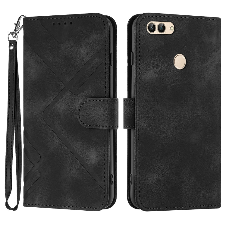 Line Pattern Skin Feel Leather Phone Case – Wear-resistant, Lanyard, Card Slot, For Huawei P20 Pro, For Huawei P20 lite, For Huawei P smart 2018/Enjoy 7S, For Huawei Mate 10 Lite/Maimang 6 For Huawei P smart 2018 Enjoy 7S Black