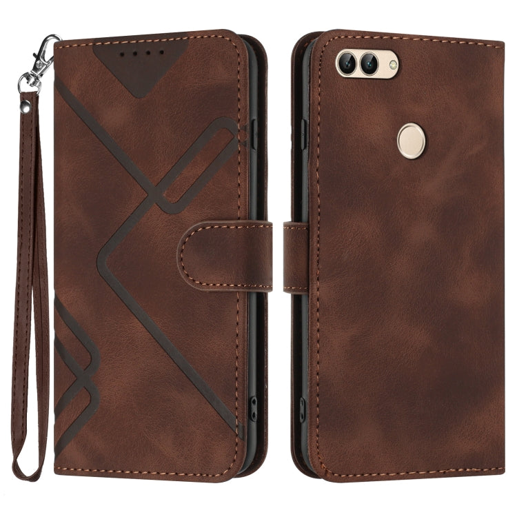 Line Pattern Skin Feel Leather Phone Case – Wear-resistant, Lanyard, Card Slot, For Huawei P20 Pro, For Huawei P20 lite, For Huawei P smart 2018/Enjoy 7S, For Huawei Mate 10 Lite/Maimang 6 For Huawei P smart 2018 Enjoy 7S Coffee