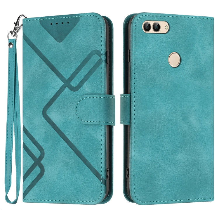Line Pattern Skin Feel Leather Phone Case – Wear-resistant, Lanyard, Card Slot, For Huawei P20 Pro, For Huawei P20 lite, For Huawei P smart 2018/Enjoy 7S, For Huawei Mate 10 Lite/Maimang 6 For Huawei P smart 2018 Enjoy 7S Light Blue