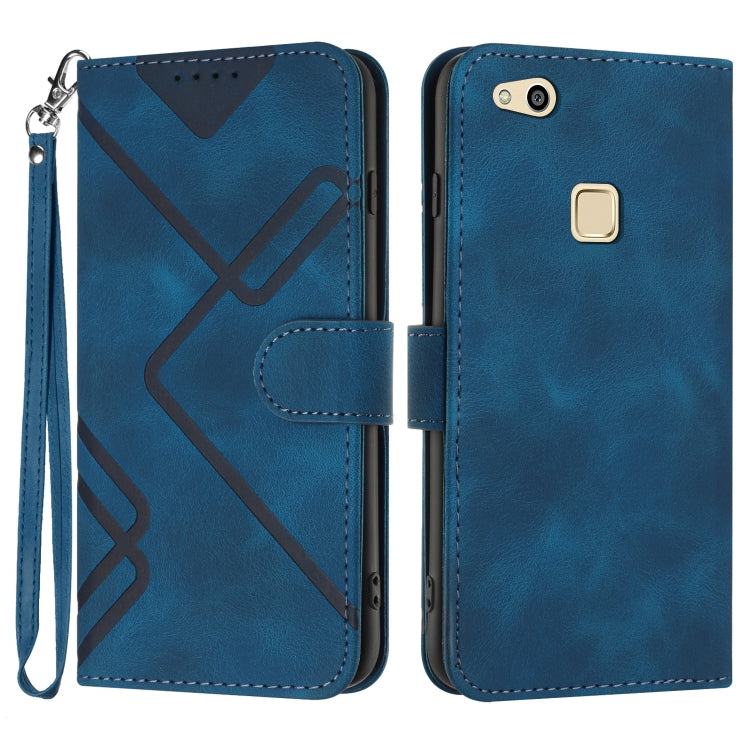 Line Pattern Skin Feel Leather Phone Case – Wear-resistant, Lanyard, Card Slot, For Huawei Mate 10 Pro, For Huawei P10 Lite For Huawei P10 Lite Royal Blue