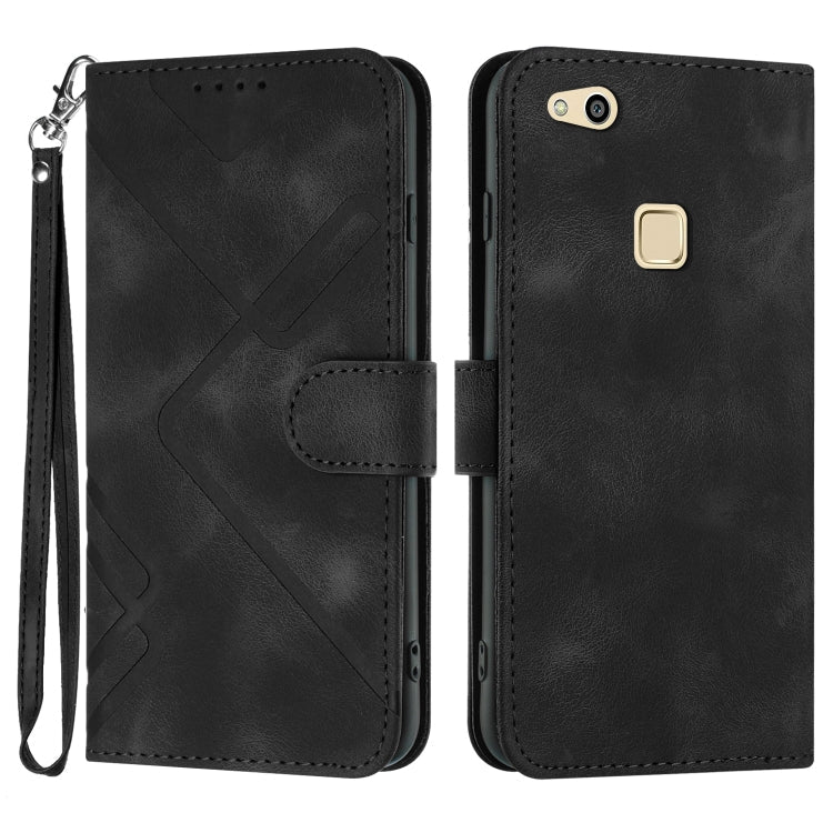 Line Pattern Skin Feel Leather Phone Case – Wear-resistant, Lanyard, Card Slot, For Huawei Mate 10 Pro, For Huawei P10 Lite For Huawei P10 Lite Black