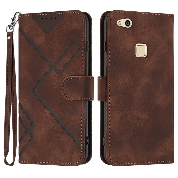 Line Pattern Skin Feel Leather Phone Case – Wear-resistant, Lanyard, Card Slot, For Huawei Mate 10 Pro, For Huawei P10 Lite For Huawei P10 Lite Coffee