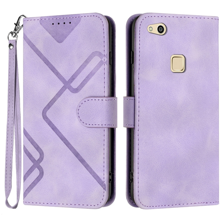 Line Pattern Skin Feel Leather Phone Case – Wear-resistant, Lanyard, Card Slot, For Huawei Mate 10 Pro, For Huawei P10 Lite For Huawei P10 Lite Light Purple
