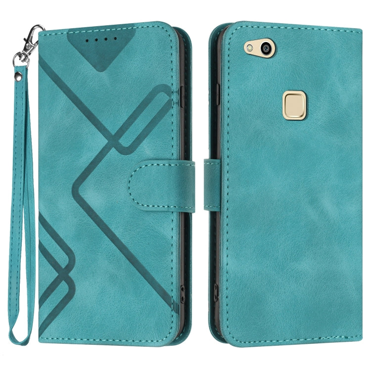 Line Pattern Skin Feel Leather Phone Case – Wear-resistant, Lanyard, Card Slot, For Huawei Mate 10 Pro, For Huawei P10 Lite For Huawei P10 Lite Light Blue