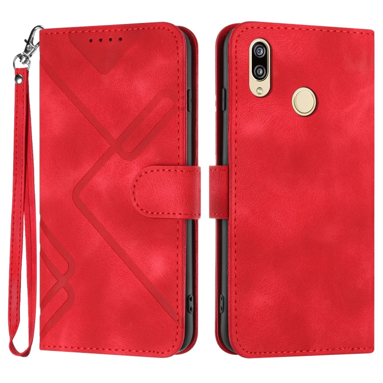Line Pattern Skin Feel Leather Phone Case – Wear-resistant, Lanyard, Card Slot, For Huawei P20 Pro, For Huawei P20 lite, For Huawei P smart 2018/Enjoy 7S, For Huawei Mate 10 Lite/Maimang 6 For Huawei P20 lite Red