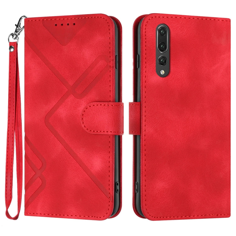 Line Pattern Skin Feel Leather Phone Case – Wear-resistant, Lanyard, Card Slot, For Huawei P20 Pro, For Huawei P20 lite, For Huawei P smart 2018/Enjoy 7S, For Huawei Mate 10 Lite/Maimang 6 For Huawei P20 Pro Red