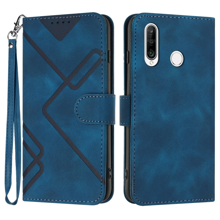 Line Pattern Skin Feel Leather Phone Case – Wear-resistant, Lanyard, Card Slot, For Huawei nova 8 SE, For Huawei Y5 2019, For Huawei Y6 2019, For Huawei P30 lite/nova 4e For Huawei P30 lite nova 4e Royal Blue