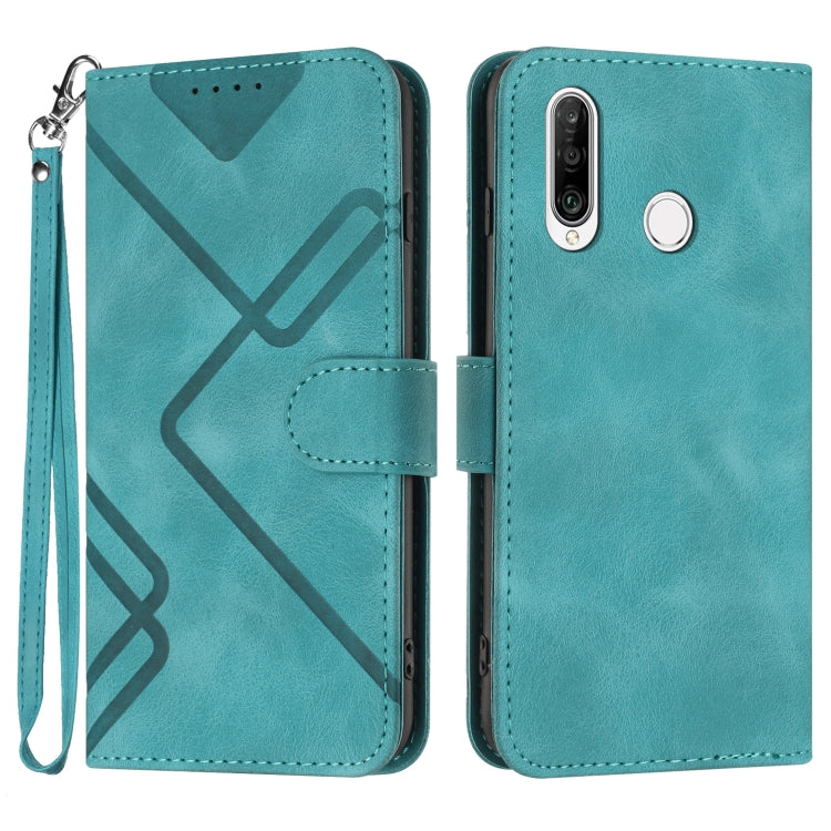 Line Pattern Skin Feel Leather Phone Case – Wear-resistant, Lanyard, Card Slot, For Huawei nova 8 SE, For Huawei Y5 2019, For Huawei Y6 2019, For Huawei P30 lite/nova 4e For Huawei P30 lite nova 4e Light Blue
