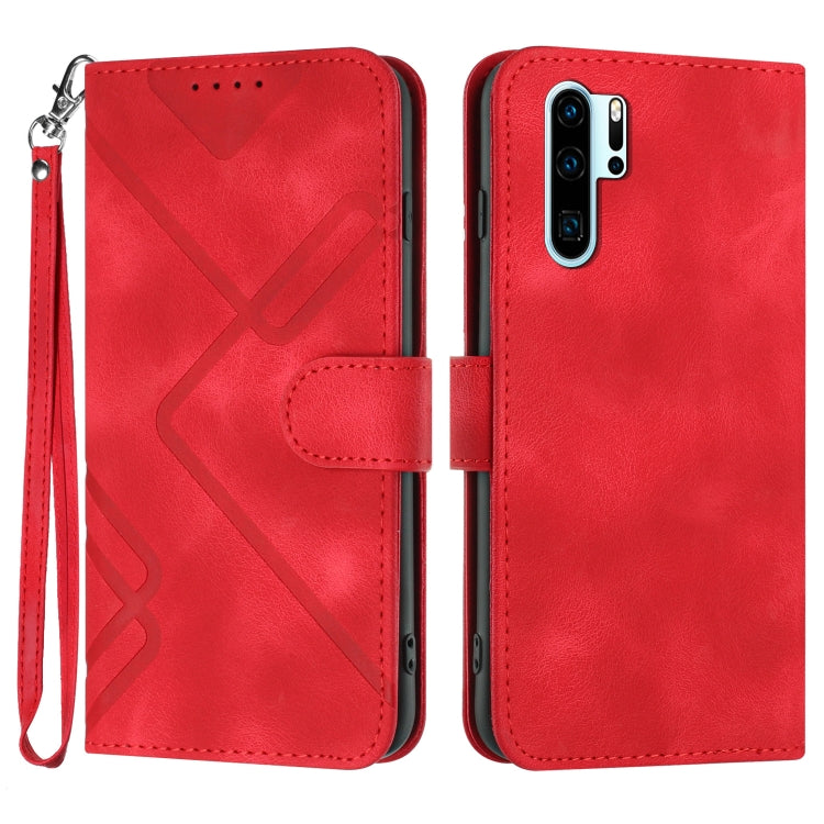 Line Pattern Skin Feel Leather Phone Case – Wear-resistant, Lanyard, Card Slot, For Huawei P30 Pro, For Huawei P smart 2019/nova lite 3, For Huawei Mate 20 Pro, For Huawei Mate 20 lite/Maimang 7 For Huawei P30 Pro Red