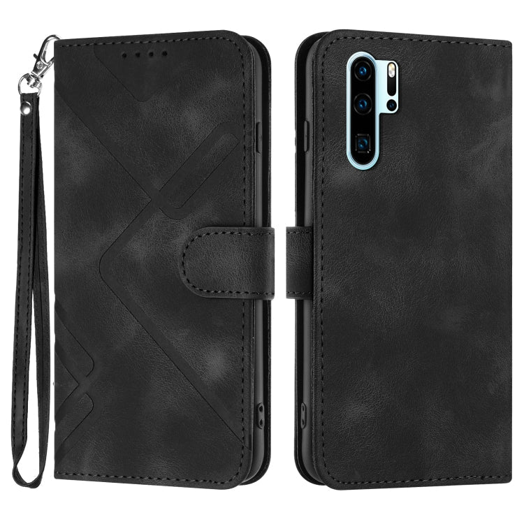 Line Pattern Skin Feel Leather Phone Case – Wear-resistant, Lanyard, Card Slot, For Huawei P30 Pro, For Huawei P smart 2019/nova lite 3, For Huawei Mate 20 Pro, For Huawei Mate 20 lite/Maimang 7 For Huawei P30 Pro Black