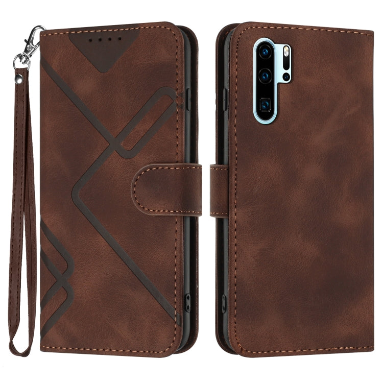 Line Pattern Skin Feel Leather Phone Case – Wear-resistant, Lanyard, Card Slot, For Huawei P30 Pro, For Huawei P smart 2019/nova lite 3, For Huawei Mate 20 Pro, For Huawei Mate 20 lite/Maimang 7 For Huawei P30 Pro Coffee
