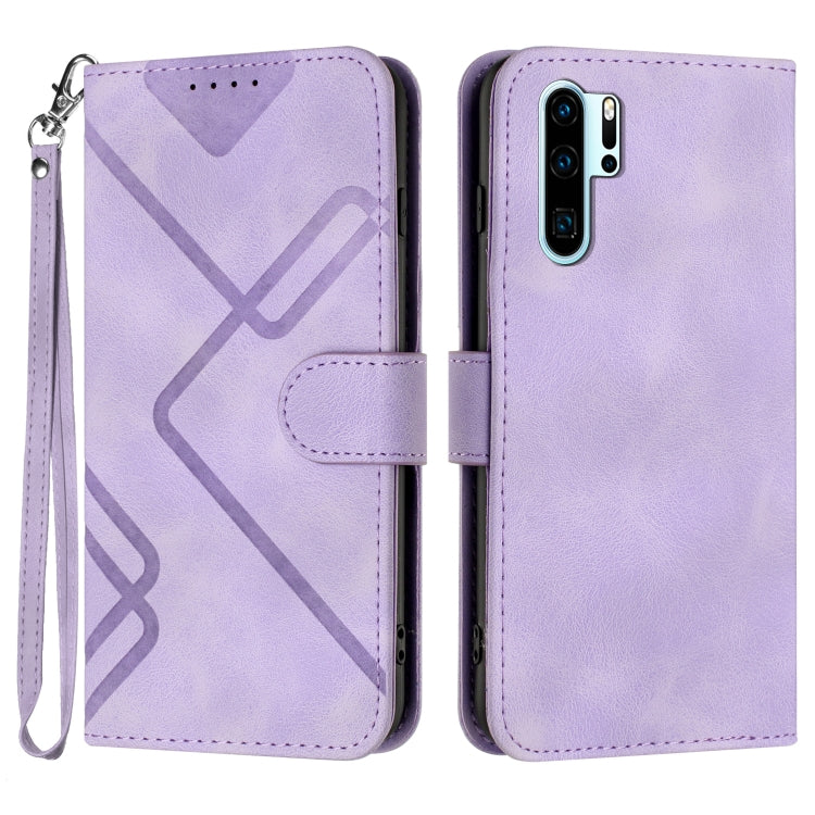 Line Pattern Skin Feel Leather Phone Case – Wear-resistant, Lanyard, Card Slot, For Huawei P30 Pro, For Huawei P smart 2019/nova lite 3, For Huawei Mate 20 Pro, For Huawei Mate 20 lite/Maimang 7 For Huawei P30 Pro Light Purple