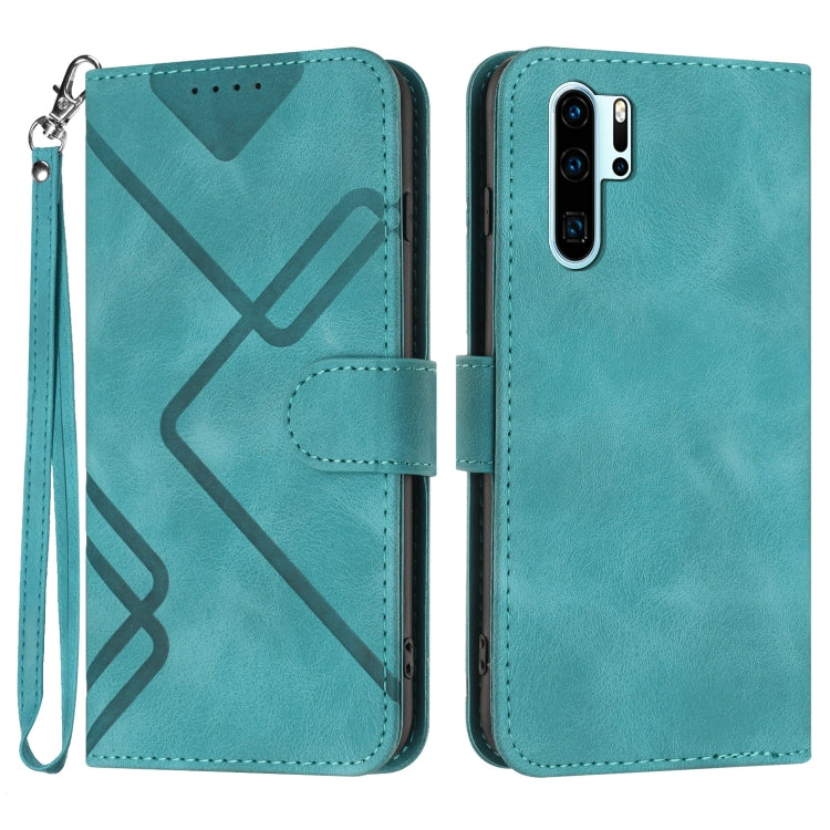Line Pattern Skin Feel Leather Phone Case – Wear-resistant, Lanyard, Card Slot, For Huawei P30 Pro, For Huawei P smart 2019/nova lite 3, For Huawei Mate 20 Pro, For Huawei Mate 20 lite/Maimang 7 For Huawei P30 Pro Light Blue