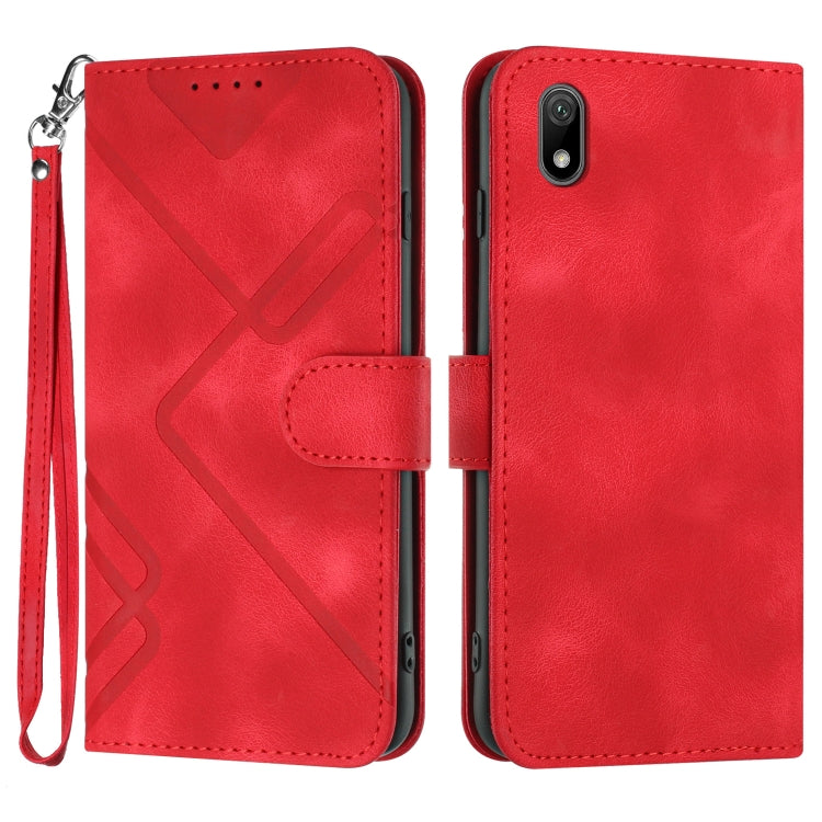 Line Pattern Skin Feel Leather Phone Case – Wear-resistant, Lanyard, Card Slot, For Huawei nova 8 SE, For Huawei Y5 2019, For Huawei Y6 2019, For Huawei P30 lite/nova 4e For Huawei Y5 2019 Red