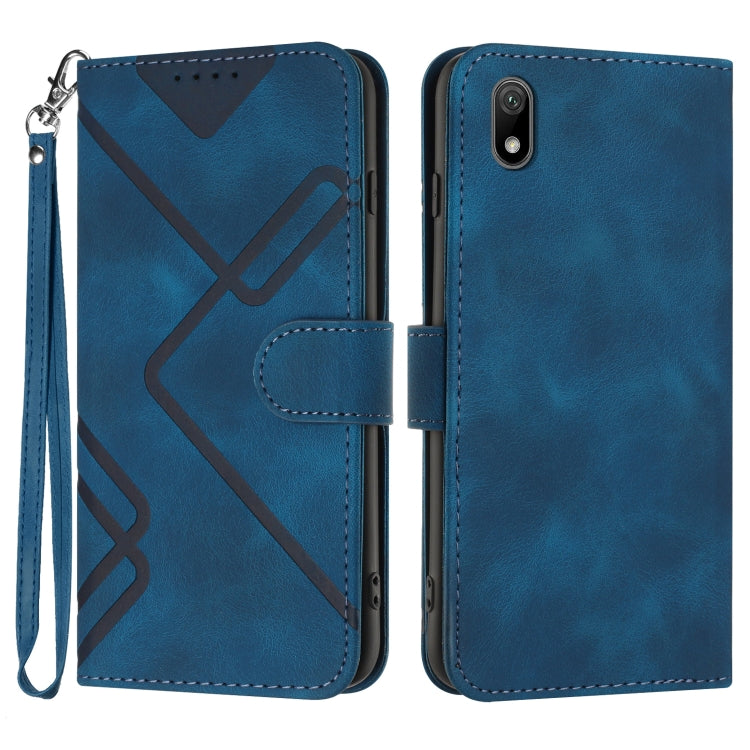 Line Pattern Skin Feel Leather Phone Case – Wear-resistant, Lanyard, Card Slot, For Huawei nova 8 SE, For Huawei Y5 2019, For Huawei Y6 2019, For Huawei P30 lite/nova 4e For Huawei Y5 2019 Royal Blue
