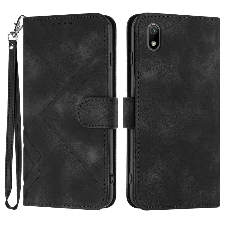 Line Pattern Skin Feel Leather Phone Case – Wear-resistant, Lanyard, Card Slot, For Huawei nova 8 SE, For Huawei Y5 2019, For Huawei Y6 2019, For Huawei P30 lite/nova 4e For Huawei Y5 2019 Black