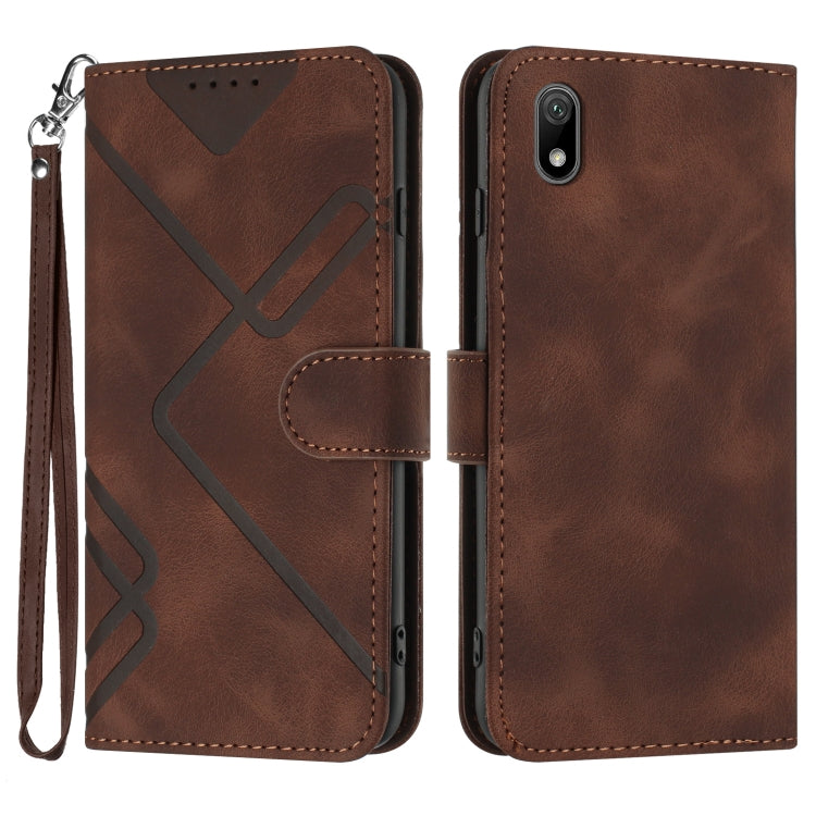 Line Pattern Skin Feel Leather Phone Case – Wear-resistant, Lanyard, Card Slot, For Huawei nova 8 SE, For Huawei Y5 2019, For Huawei Y6 2019, For Huawei P30 lite/nova 4e For Huawei Y5 2019 Coffee