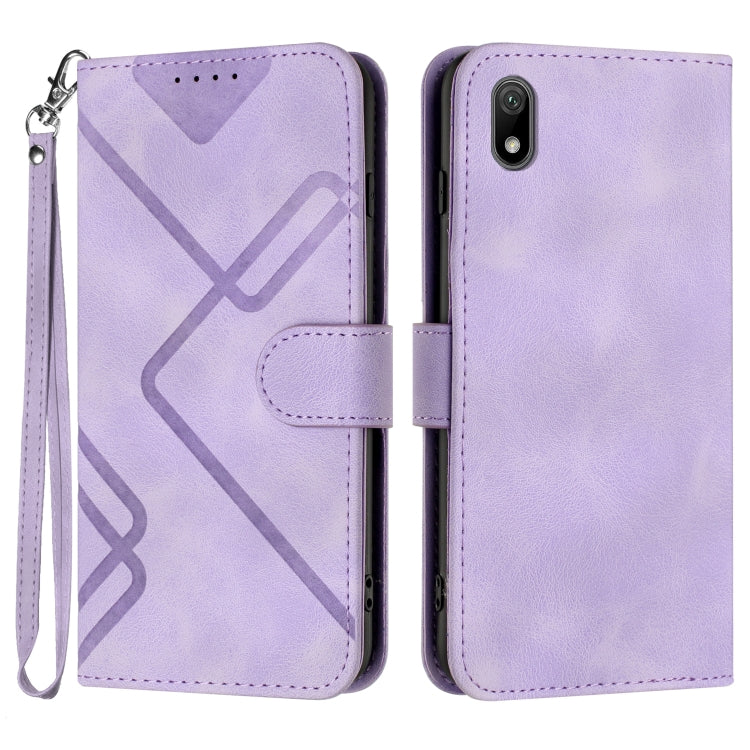 Line Pattern Skin Feel Leather Phone Case – Wear-resistant, Lanyard, Card Slot, For Huawei nova 8 SE, For Huawei Y5 2019, For Huawei Y6 2019, For Huawei P30 lite/nova 4e For Huawei Y5 2019 Light Purple