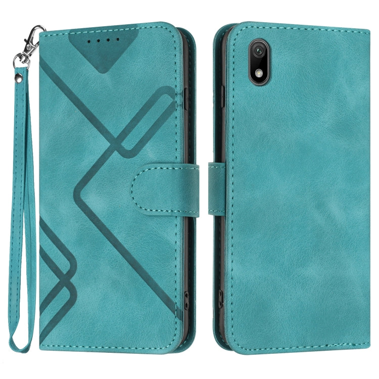 Line Pattern Skin Feel Leather Phone Case – Wear-resistant, Lanyard, Card Slot, For Huawei nova 8 SE, For Huawei Y5 2019, For Huawei Y6 2019, For Huawei P30 lite/nova 4e For Huawei Y5 2019 Light Blue