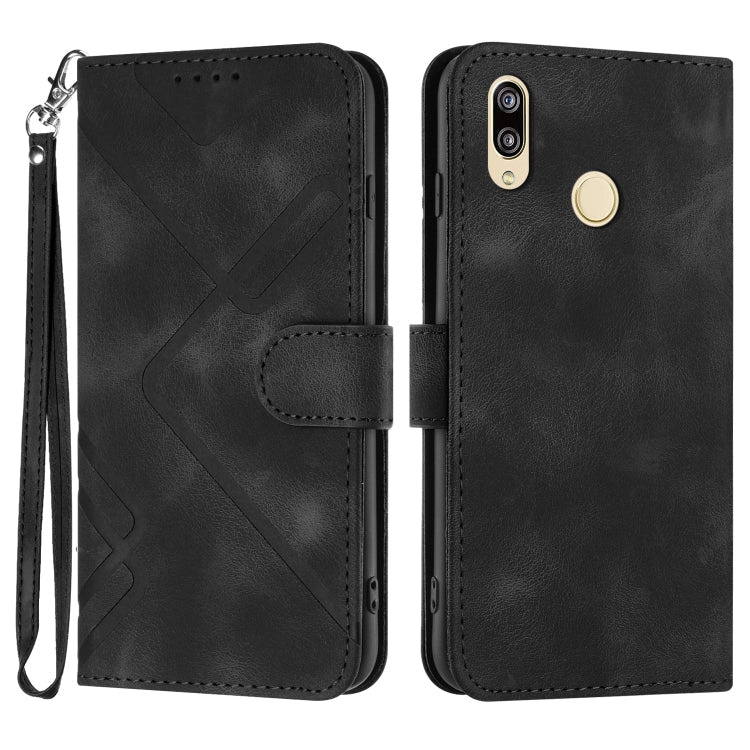 Line Pattern Skin Feel Leather Phone Case – Wear-resistant, Lanyard, Card Slot, For Huawei nova 8 SE, For Huawei Y5 2019, For Huawei Y6 2019, For Huawei P30 lite/nova 4e For Huawei Y6 2019 Black