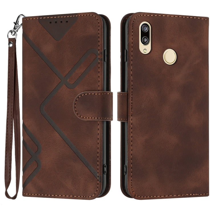 Line Pattern Skin Feel Leather Phone Case – Wear-resistant, Lanyard, Card Slot, For Huawei nova 8 SE, For Huawei Y5 2019, For Huawei Y6 2019, For Huawei P30 lite/nova 4e For Huawei Y6 2019 Coffee