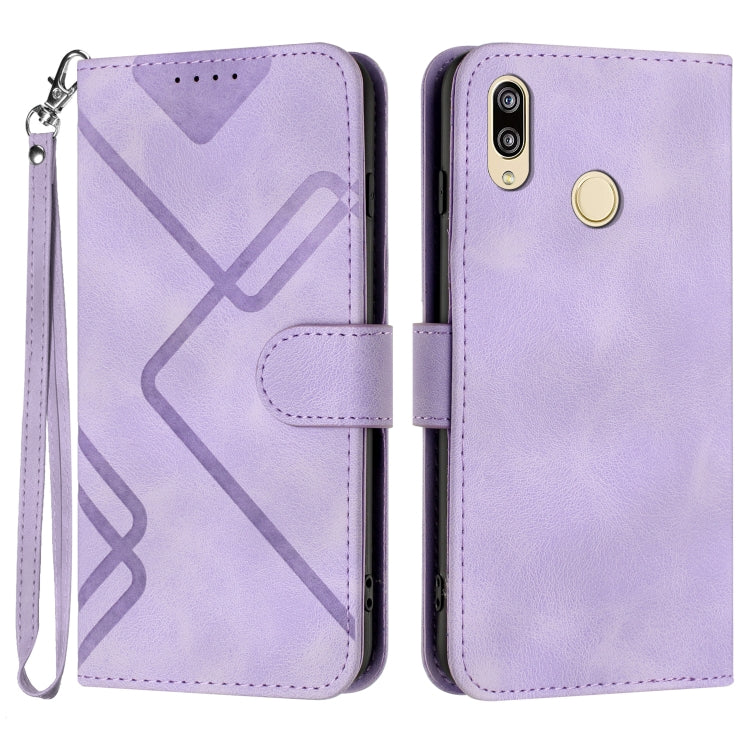 Line Pattern Skin Feel Leather Phone Case – Wear-resistant, Lanyard, Card Slot, For Huawei nova 8 SE, For Huawei Y5 2019, For Huawei Y6 2019, For Huawei P30 lite/nova 4e For Huawei Y6 2019 Light Purple